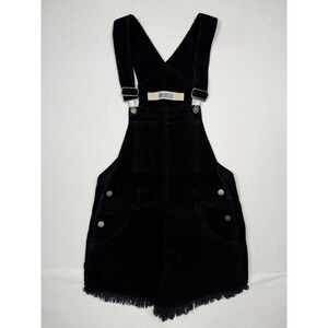 Melville Corduroy Overalls Women Size SM Black Frayed‎ Hem Shortalls Bib Pocket